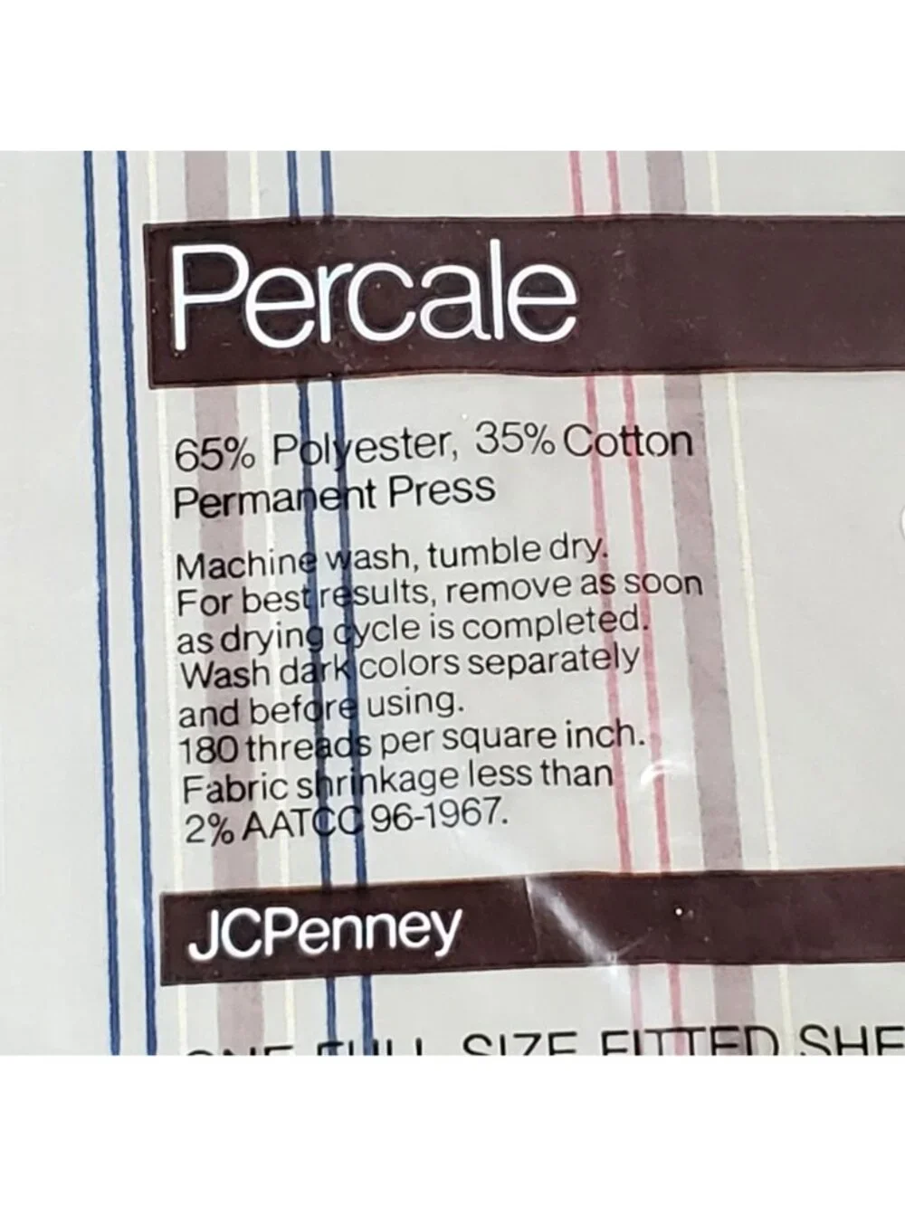 VTG JC Penney Percale Full Size Fitted Sheet Pale Taupe Multi Striped USA